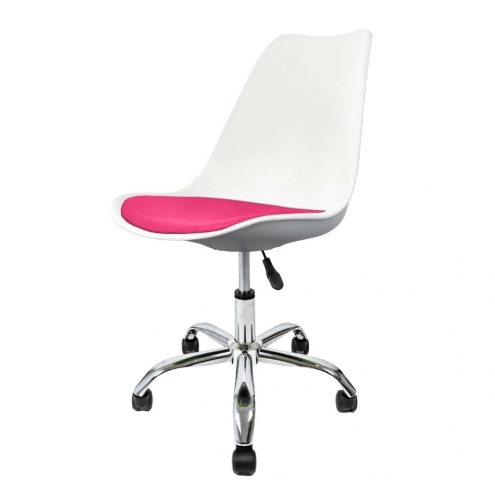 Soho White and Bright Pink Plastic Desk Chair with Swivel Base