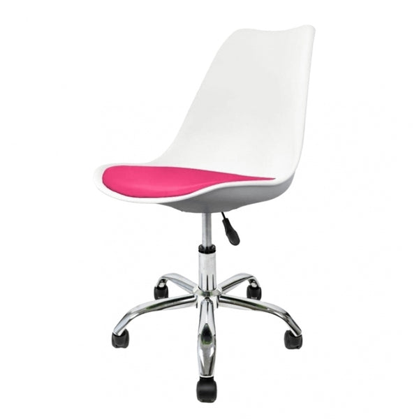 Soho White and Bright Pink Plastic Desk Chair with Swivel Base
