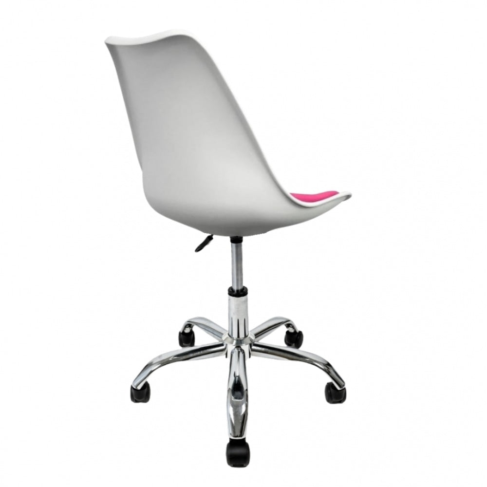 Soho White and Bright Pink Plastic Desk Chair with Swivel Base