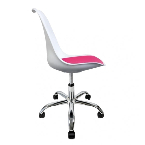 Soho White and Bright Pink Plastic Desk Chair with Swivel Base