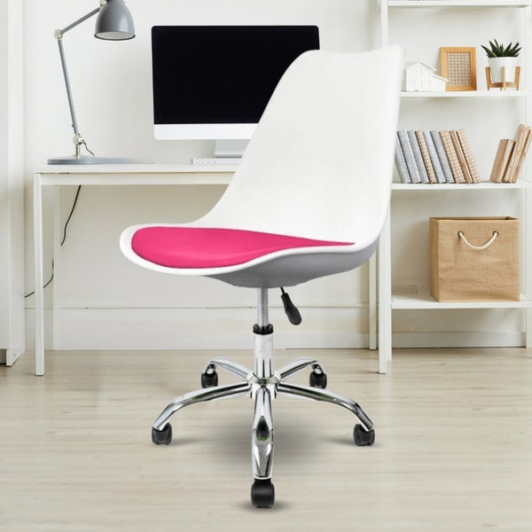 Soho White and Bright Pink Plastic Desk Chair with Swivel Base
