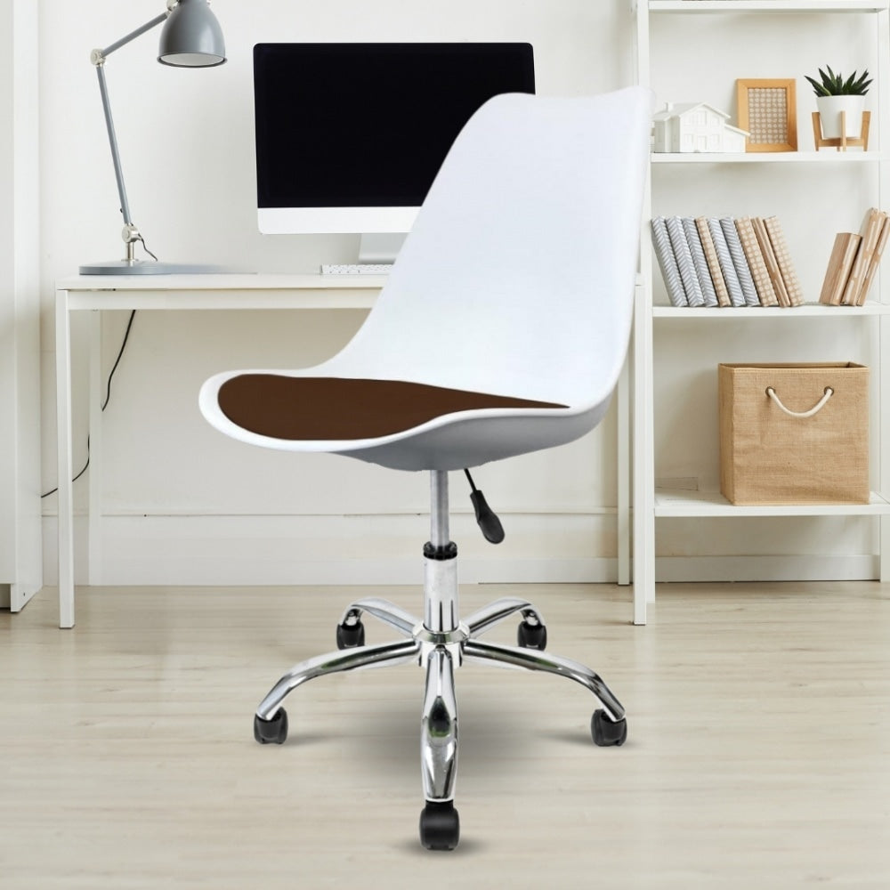 Soho White and Chocolate Plastic Desk Chair with Swivel Base