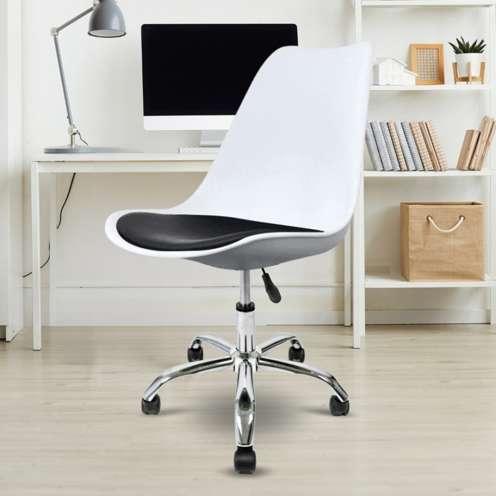 Soho White and Black Plastic Desk Chair with Swivel Base