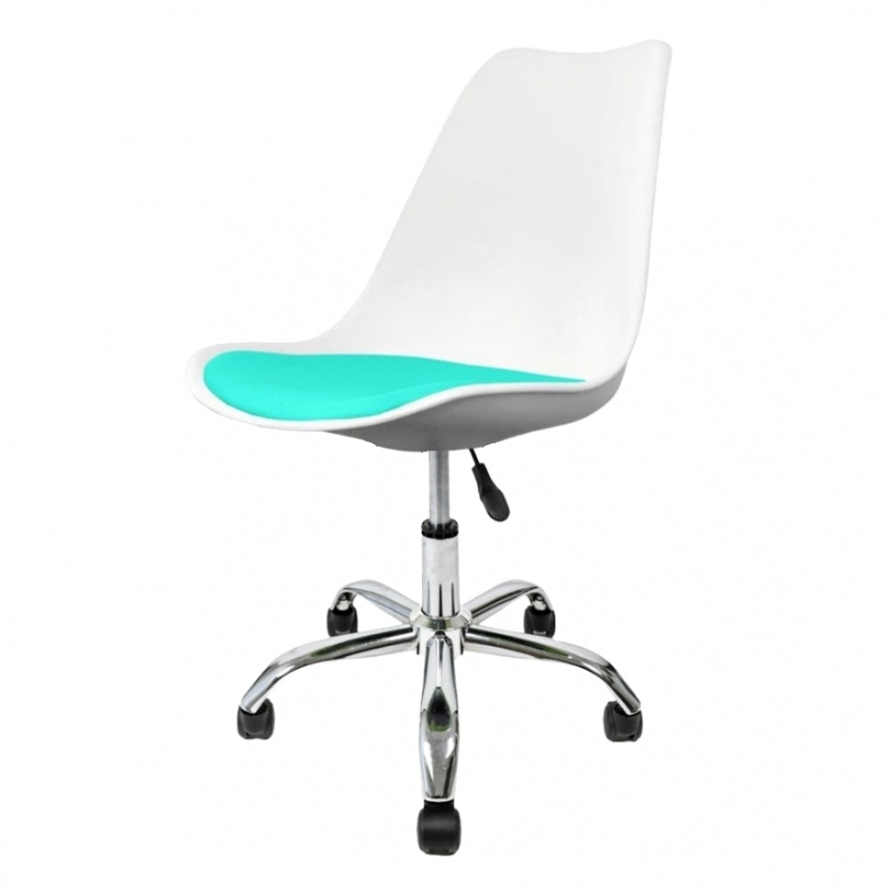 Soho White and Aqua Plastic Desk Chair with Swivel Base