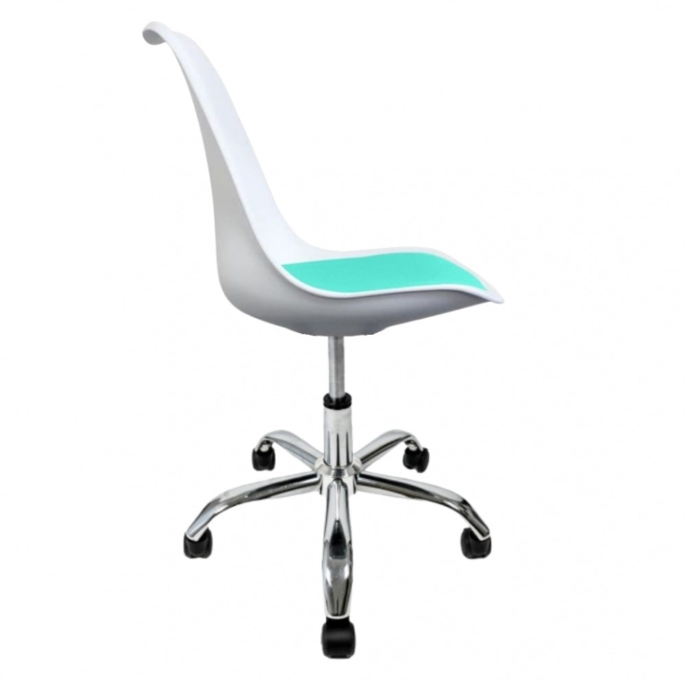 Soho White and Aqua Plastic Desk Chair with Swivel Base