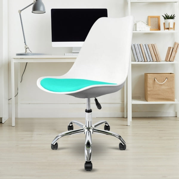 Soho White and Aqua Plastic Desk Chair with Swivel Base