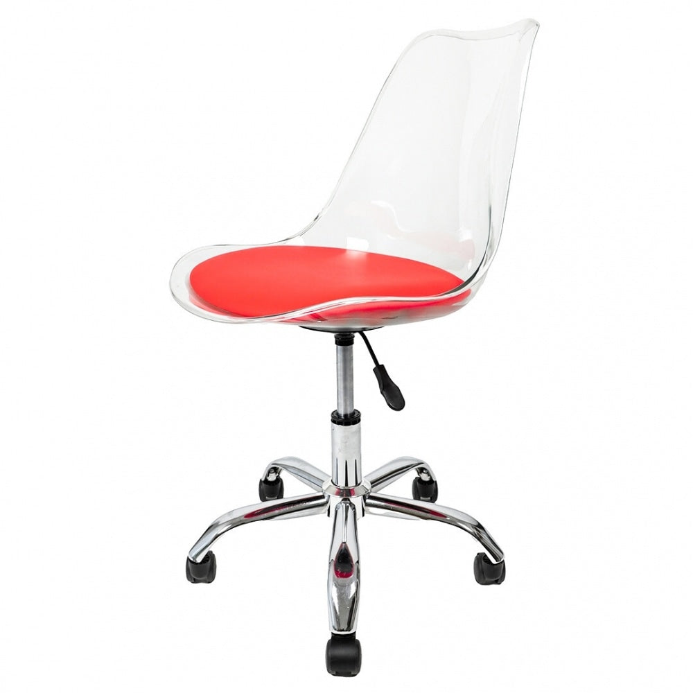 Soho Clear and Red Plastic Desk Chair with Swivel Base