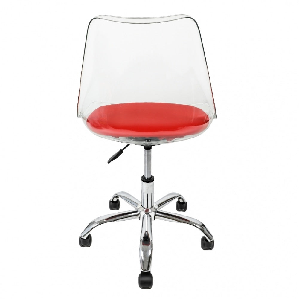 Soho Clear and Red Plastic Desk Chair with Swivel Base