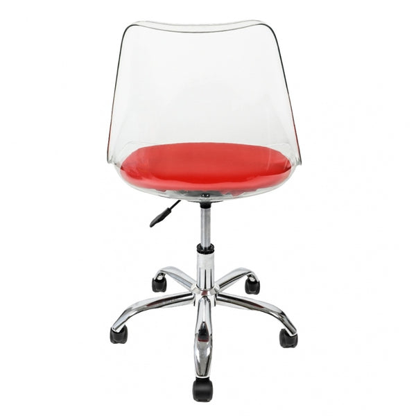 Soho Clear and Red Plastic Desk Chair with Swivel Base