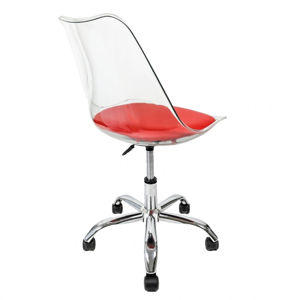 Soho Clear and Red Plastic Desk Chair with Swivel Base