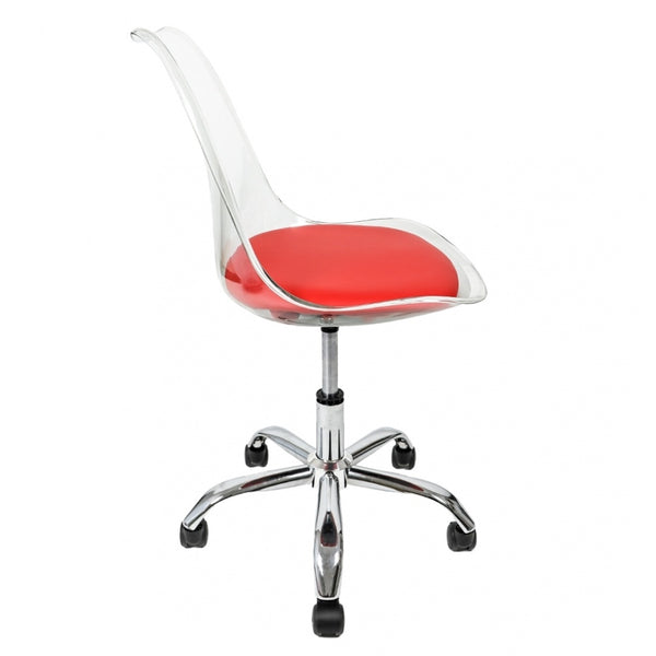 Soho Clear and Red Plastic Desk Chair with Swivel Base