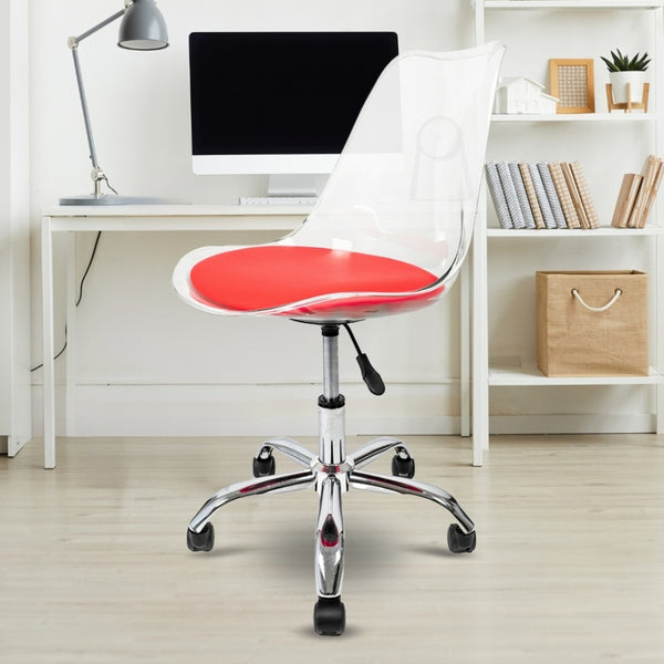 Soho Clear and Red Plastic Desk Chair with Swivel Base