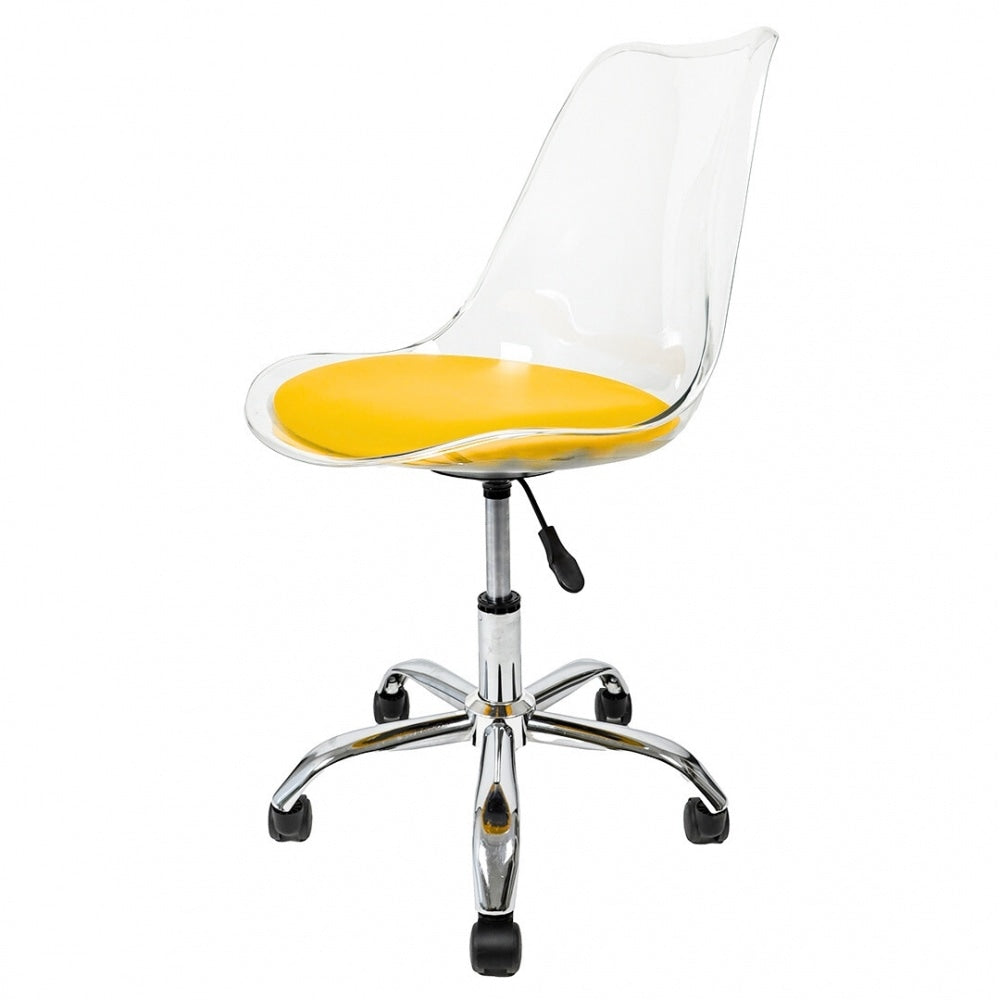 Soho Clear and Yellow Plastic Desk Chair with Swivel Base