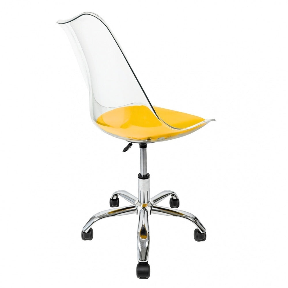 Soho Clear and Yellow Plastic Desk Chair with Swivel Base