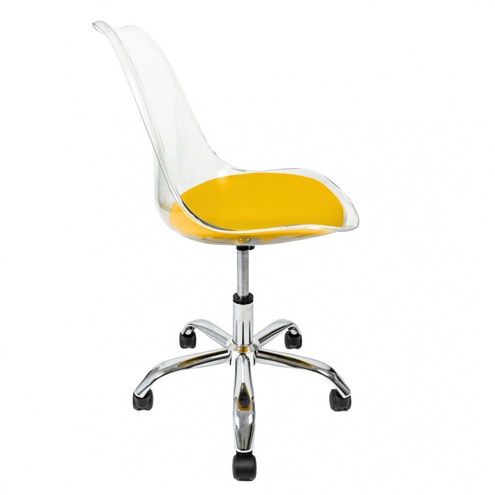 Soho Clear and Yellow Plastic Desk Chair with Swivel Base