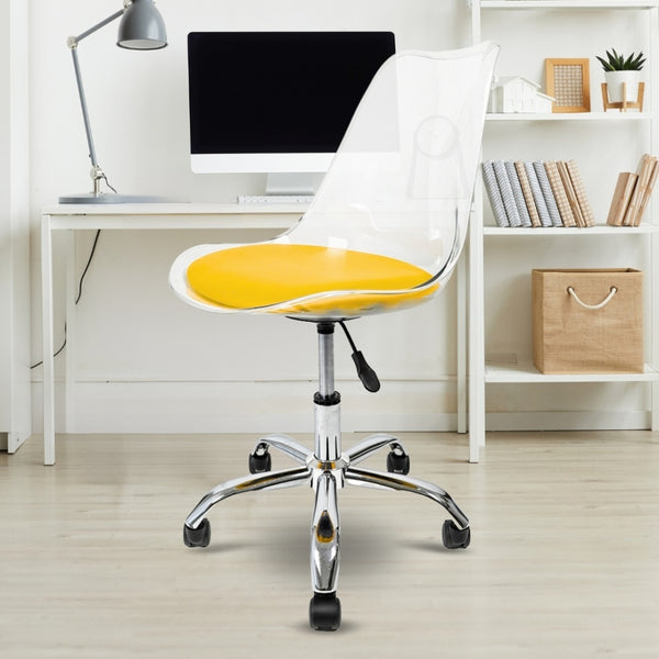 Soho Clear and Yellow Plastic Desk Chair with Swivel Base