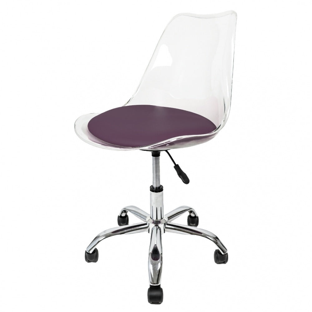 Soho Clear and Aubergine Plastic Desk Chair with Swivel Base