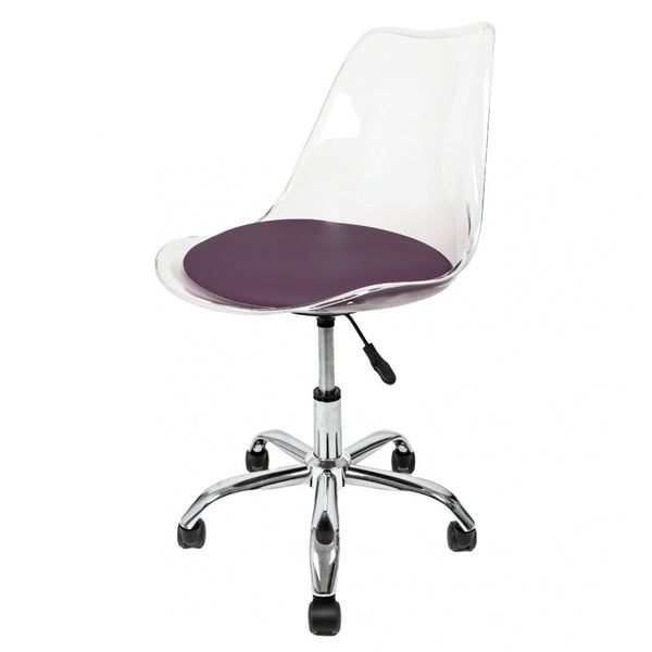 Soho Clear and Aubergine Plastic Desk Chair with Swivel Base