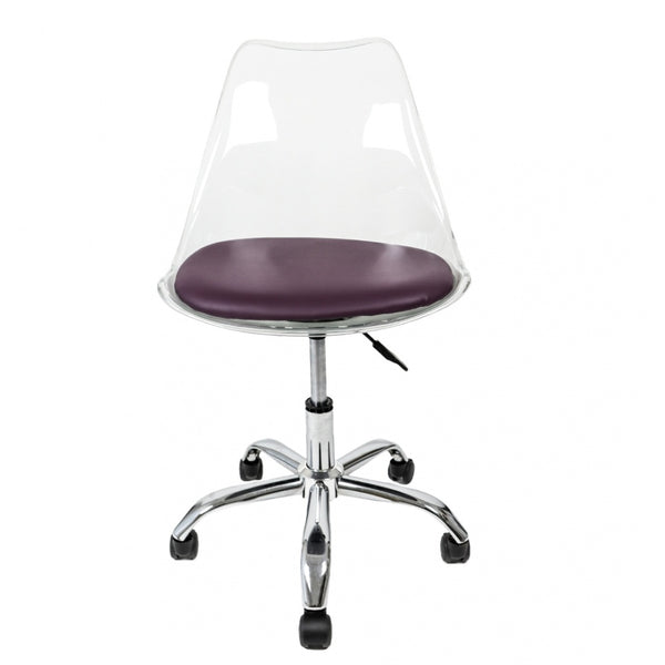 Soho Clear and Aubergine Plastic Desk Chair with Swivel Base