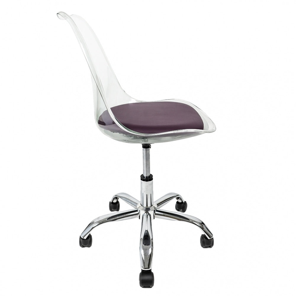 Soho Clear and Aubergine Plastic Desk Chair with Swivel Base