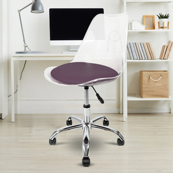 Soho Clear and Aubergine Plastic Desk Chair with Swivel Base