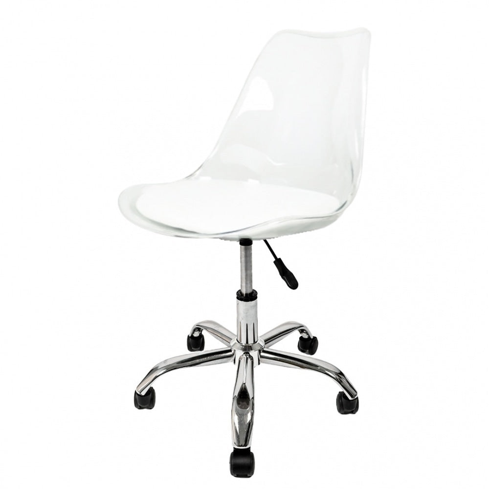 Soho Clear and White Plastic Desk Chair with Swivel Base