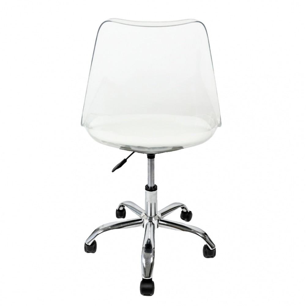 Soho Clear and White Plastic Desk Chair with Swivel Base