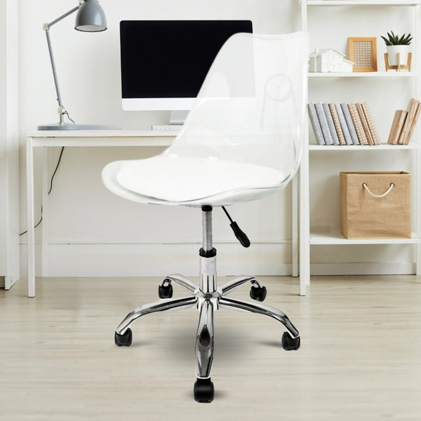 Soho Clear and White Plastic Desk Chair with Swivel Base