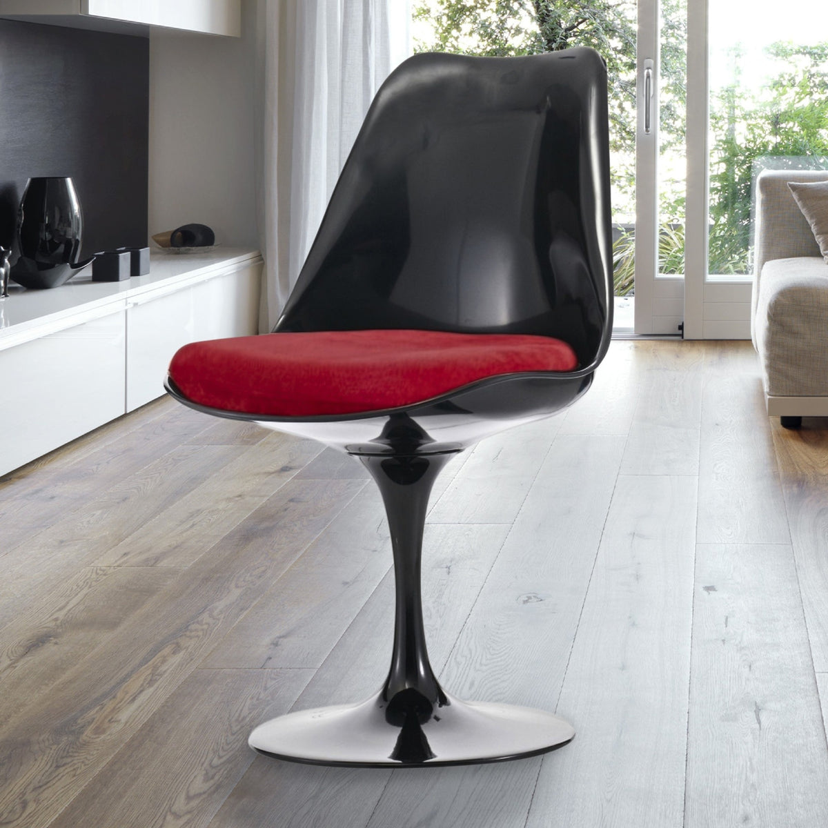 Black and Velveteen Scarlet Red Chelsea Side Chair