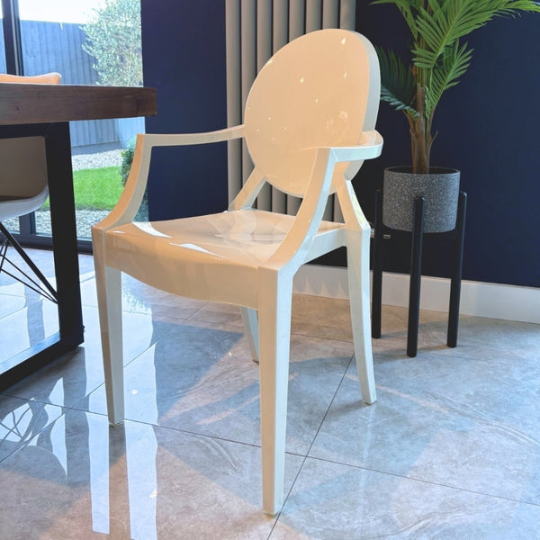 Ivory White Ghost Style Plastic Louis Armchair