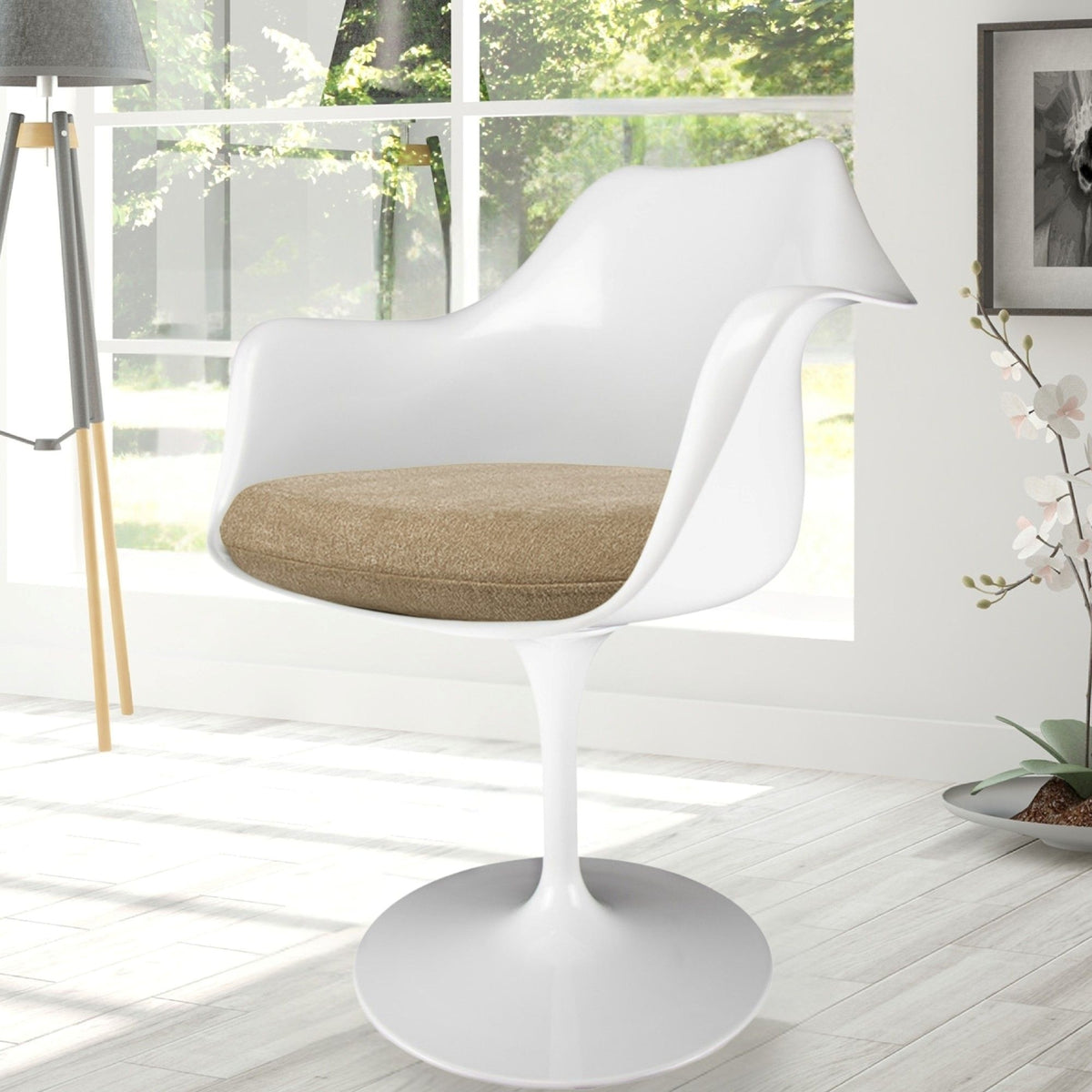 White and Velveteen Beige Chelsea Armchair