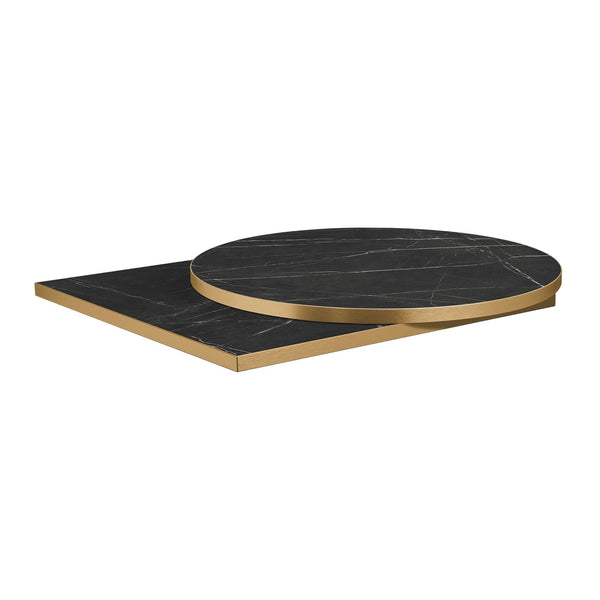 Omega Black Marble Laminate table top with Boston sleek Black and Gold base - Various sizes