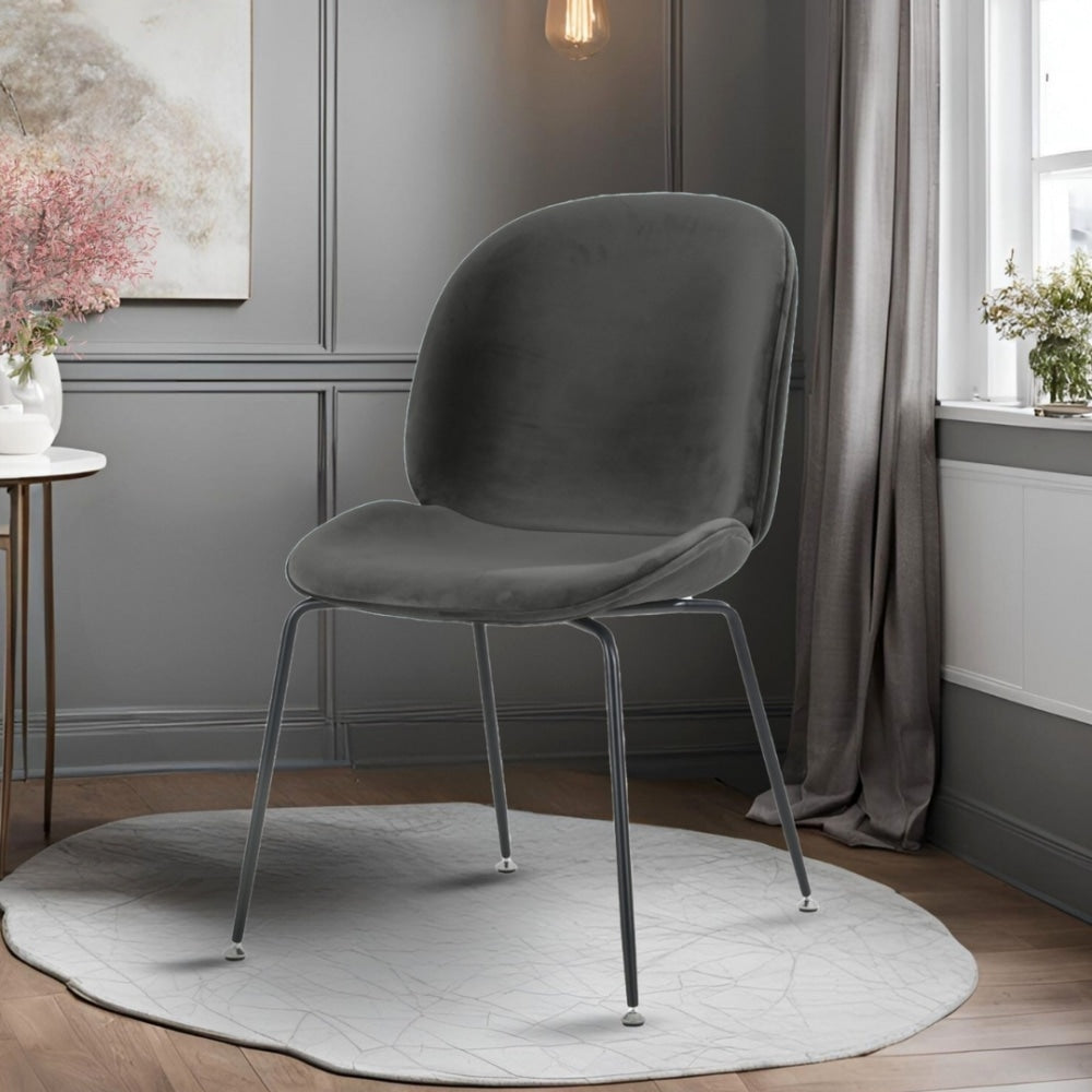 Luxurious Dark Grey Velvet Dining Chair with Black Metal Legs