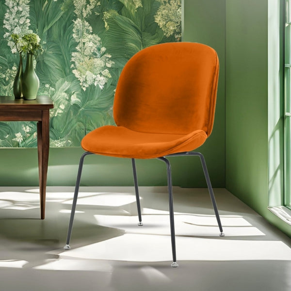 Luxurious Orange Velvet Dining Chair with Black Metal Legs