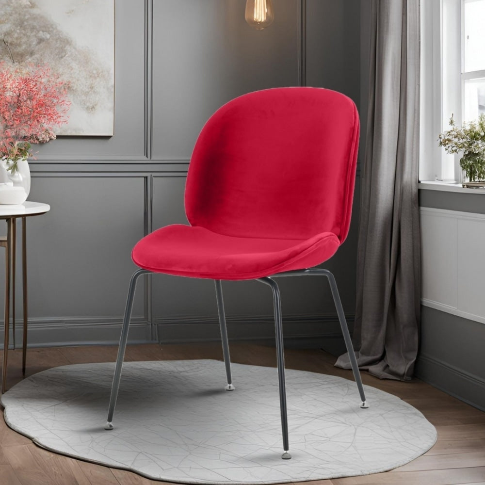 Luxurious Red Velvet Dining Chair with Black Metal Legs