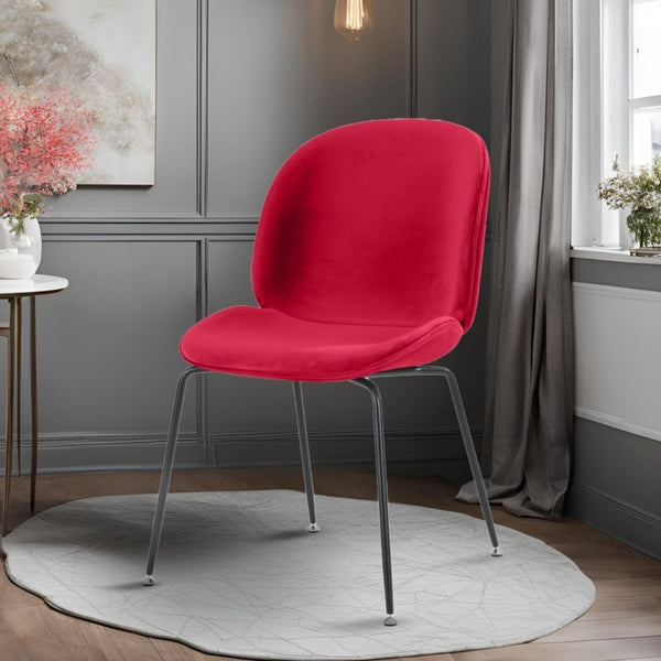 Luxurious Red Velvet Dining Chair with Black Metal Legs