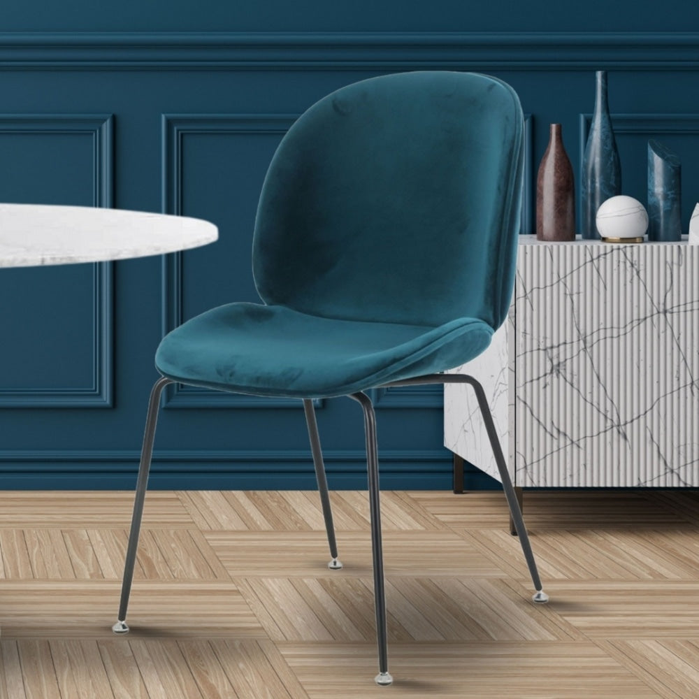 Luxurious Teal Velvet Dining Chair with Black Metal Legs