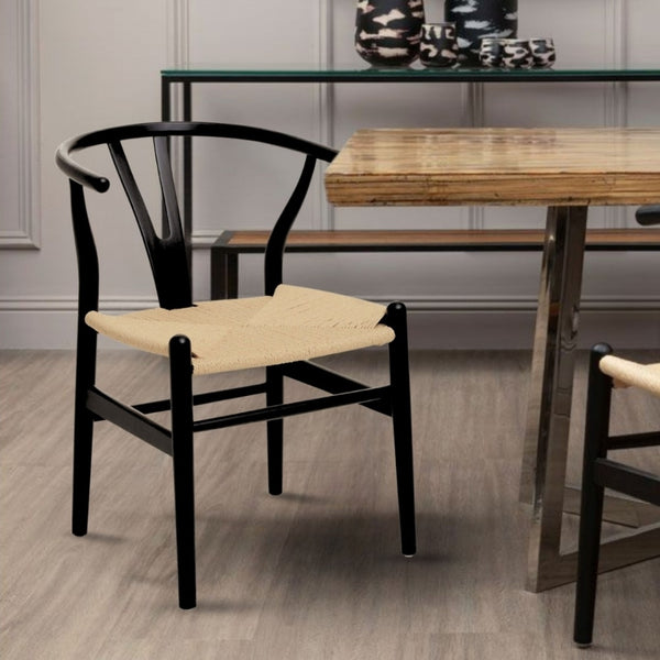 Wishbone Black Beechwood And Natural Hemp Weave Dining Chair