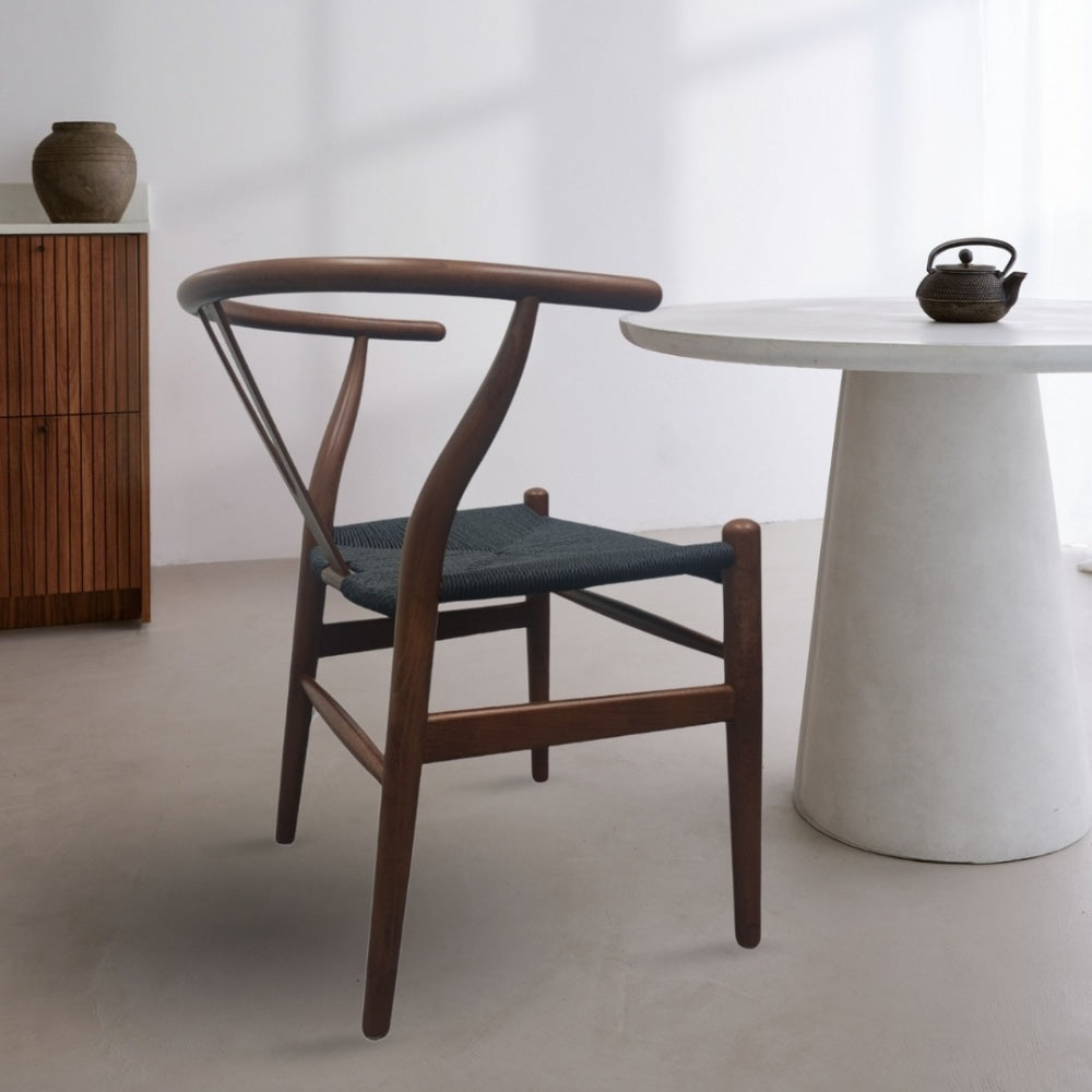 Wishbone Walnut And Black Hemp Weave Dining Chair