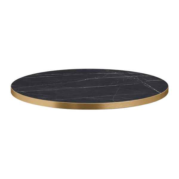 Omega Black Marble Laminate table top with Boston sleek Black and Gold base - Various sizes