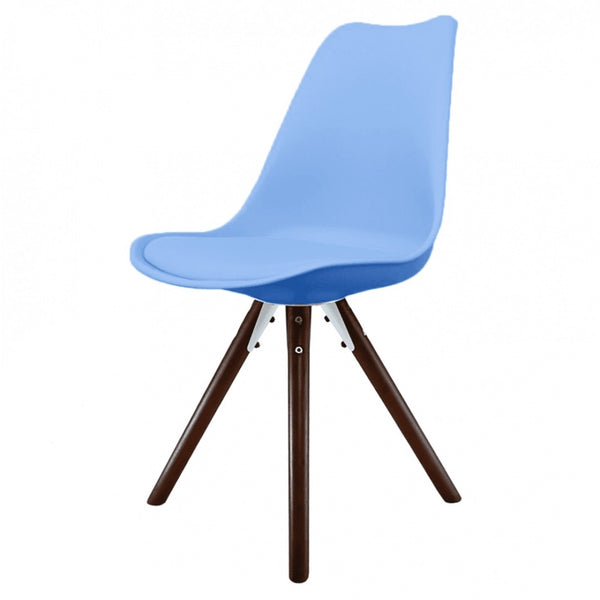 Soho Blue Plastic Dining Chair with Pyramid Dark Wood Legs