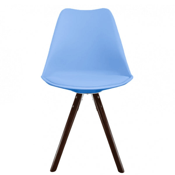 Soho Blue Plastic Dining Chair with Pyramid Dark Wood Legs