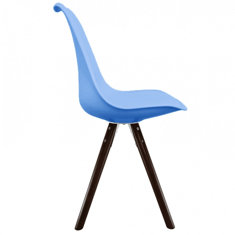 Soho Blue Plastic Dining Chair with Pyramid Dark Wood Legs