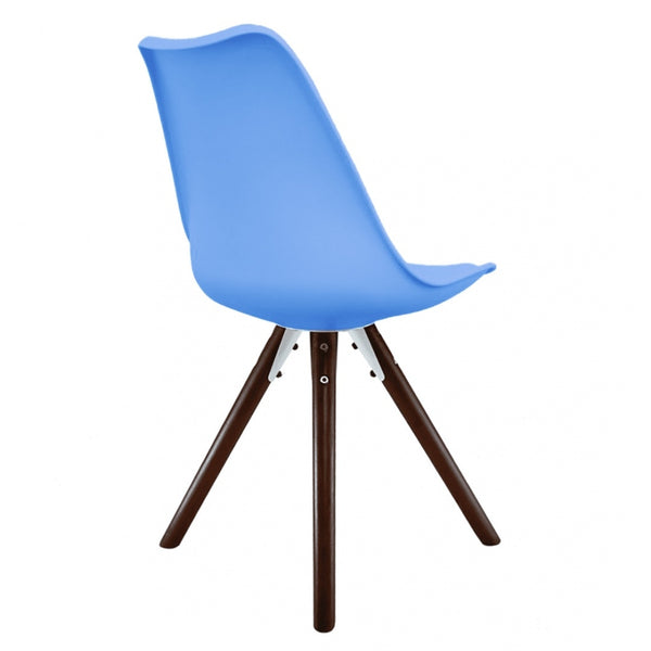 Soho Blue Plastic Dining Chair with Pyramid Dark Wood Legs