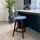 Soho Clear and Blue Plastic Bar Stool with Dark Wood Legs