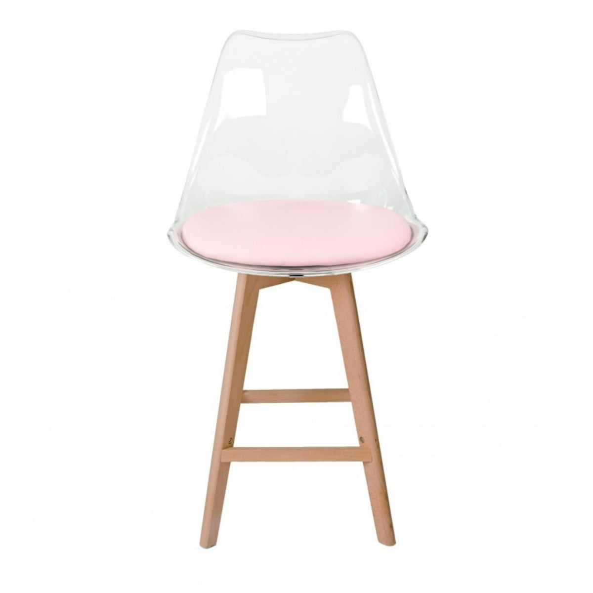 Soho Clear and Blush Pink Plastic Bar Stool with Light Wood Legs