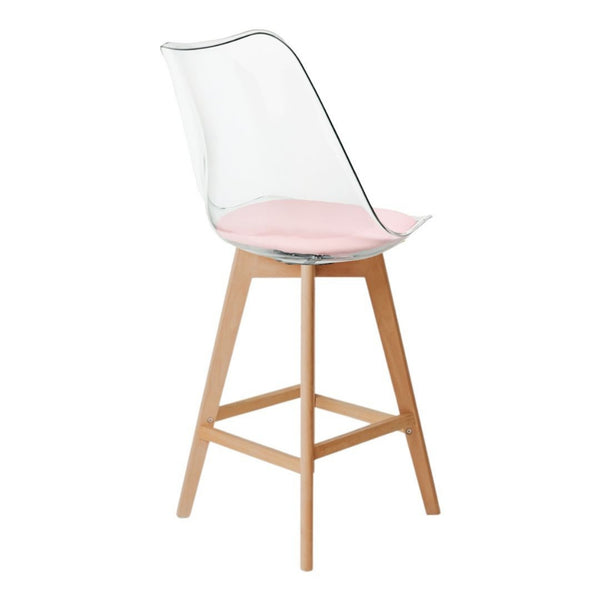 Soho Clear and Blush Pink Plastic Bar Stool with Light Wood Legs