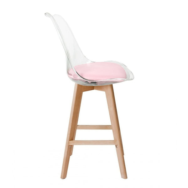 Soho Clear and Blush Pink Plastic Bar Stool with Light Wood Legs