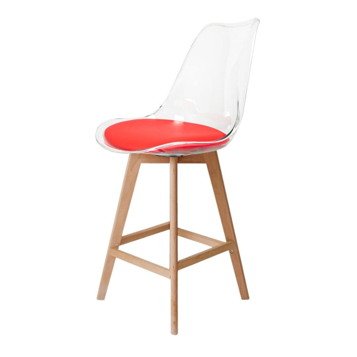 Soho Clear and Red Plastic Bar Stool with Light Wood Legs
