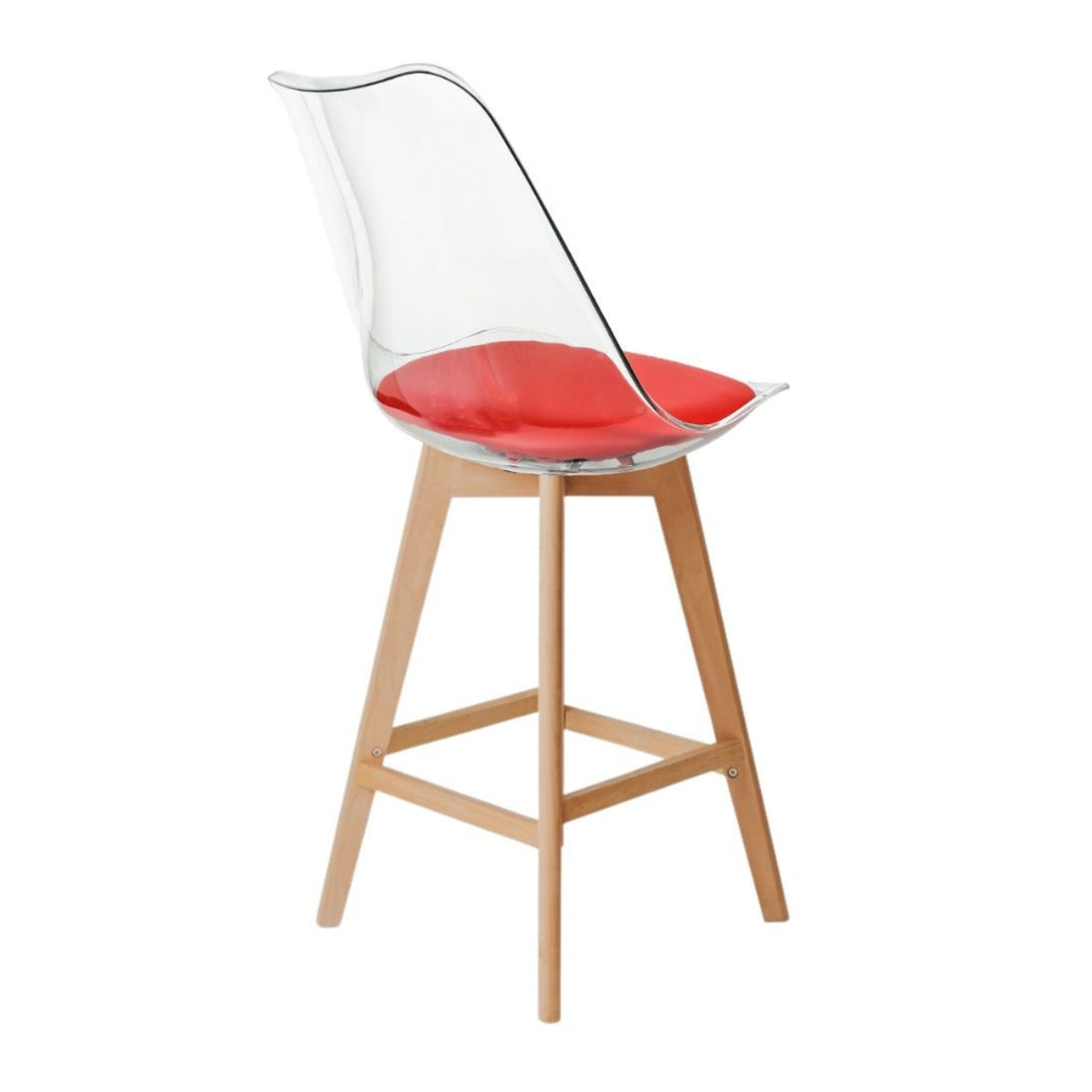 Soho Clear and Red Plastic Bar Stool with Light Wood Legs